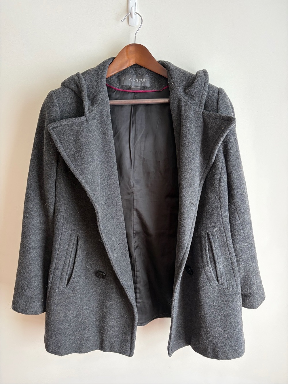 Covington Dark Gray Wool Blend Coat with Hood